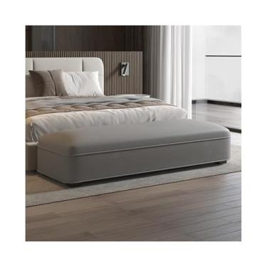 Imagem de Banqueta de cabeceira de cama de luxo leve e moderna moderna de couro para quarto de vestiário, entrada de banco longo (cinza claro)