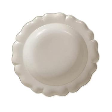 Imagem de Pratos de jantar vintage prato de jantar amarelo creme branco puro prato de borda de flor prato de café da manhã prato de sobremesa prato de salada de frutas prato fundo pratos de cozinha (branco)