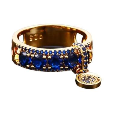 Imagem de Anel De Casamento Vintage Em Ouro Rosé Para Mulheres Com Zircônia Azul