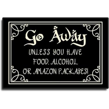 Imagem de Go Away Tapete de porta de entrada externa, vá embora a menos que você tenha comida, álcool ou pacotes da Amazon. Capachos engraçados para porta da frente, entrada interna, tapete de boas-vindas
