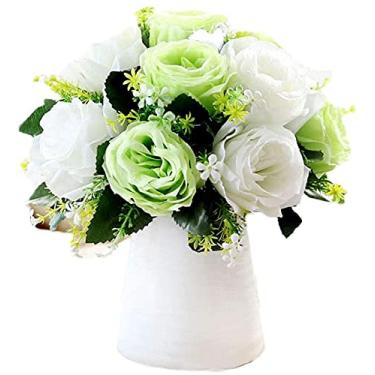 Imagem de Vaso de estilo europeu, conjunto de buquê de flores falsas, decoração de rosa, decoração de casa, sala de estar, vaso bonito (tamanho: estilo cinco) ()