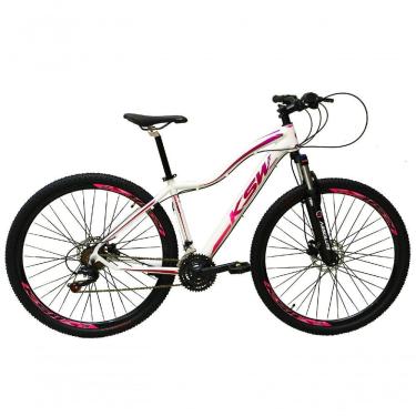 Imagem de Bicicleta Feminina Aro 29 Ksw Mwza Alumínio 24v Câmbios Shimano Garfo Com Trava No Ombro - Branco/pink/violeta Tam.17