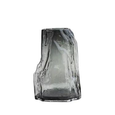 Imagem de Vaso de vidro estilo chinês moderno, flores levantadas, flores secas, sala de estar, decoração de casa, centros de mesa (cinza, pequeno)