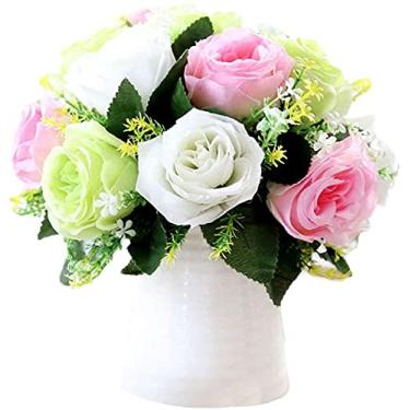 Imagem de Vaso de estilo europeu, conjunto de buquê de flores falsas, decoração de rosa, decoração de casa, sala de estar, vaso bonito (tamanho: estilo cinco) ()