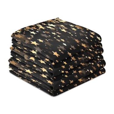 Imagem de Wassud Toalhas de cozinha estrelas douradas em preto panos de prato de cozinha pacote com 6 panos de prato macios com laço para pendurar toalha de mão de secagem rápida super absorvente toalhas de chá