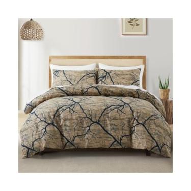 Imagem de Conjunto de capa de edredom de galho de árvore vintage estampa de grão de madeira macio reversível conjunto de cama de fazenda (Queen (229 x 229 cm))