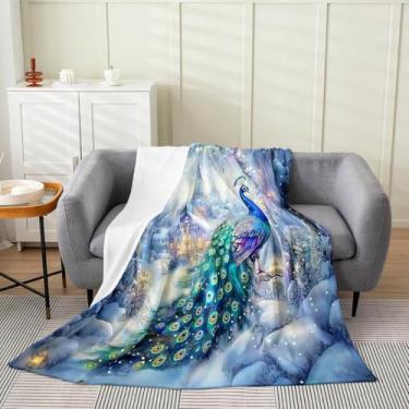 Imagem de Cobertor de animais selvagens, cobertor de flanela de cenário de neve de inverno para decoração de quarto, cobertor de lã de pavão, super macio para todas as estações, Queen 228 cm x 228 cm