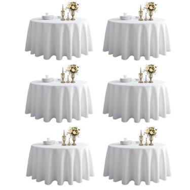 Imagem de Toalha de mesa redonda TWINPRET de 203 cm, toalha de mesa branca de poliéster lavável à prova d'água – capa de mesa circular resistente a manchas e óleo para jantar em ambientes internos e externos
