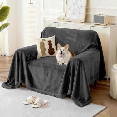 Imagem de KaviKon Capa de poltrona grande para 1 almofada, capa de poltrona lavável, protetor de sofá com borla (180 x 231 cm, cinza carvão)