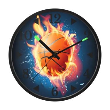 Imagem de STAYTOP Relógio de parede LED Flame Basketball para quarto com brilho noturno, relógios de parede silenciosos de 30 cm para decoração de sala de estar, controle de som, relógio de parede moderno que