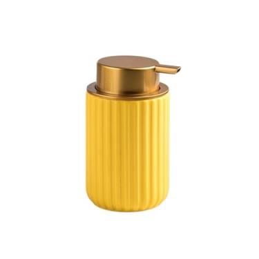Imagem de KHUTRW3D Dispensador de sabão listrado de cerâmica para banheiro loção de gel de banho garrafa de espuma de líquido (amarelo)