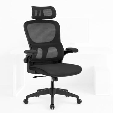 Imagem de Cadeira de escritório, design ergonômico com suporte lombar, malha respirável e encosto de cabeça ajustável (Preto)