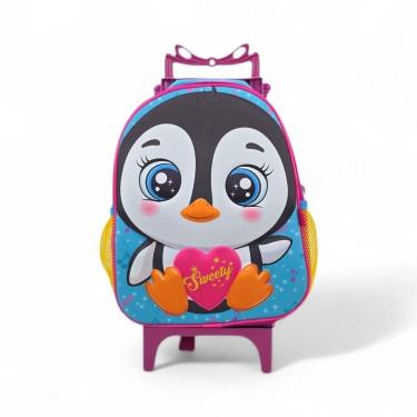 Imagem de Mochila Escolar Passeio Rodinha Bichinho Animais Zoo Pinguim