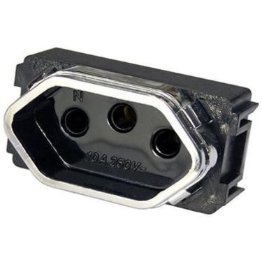 Imagem de Modulo Tomada 10A - Dicompel Novara Preto Brilhante Cromado