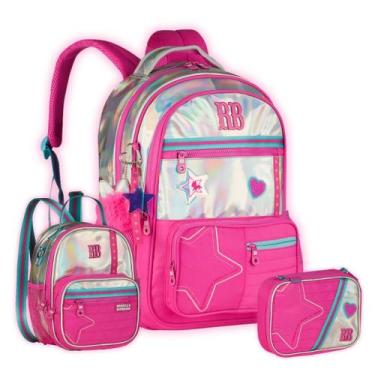 Imagem de Kit Mochila Rebecca Bonbon Holográfica Bolsinha E Estojo Box Cor:Rosa,