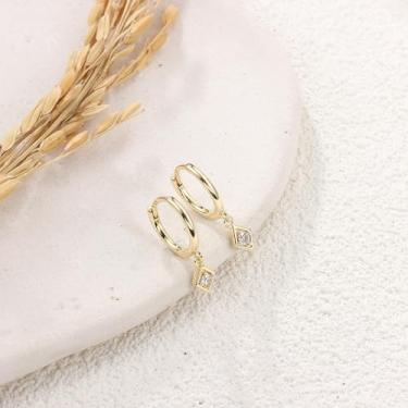 Imagem de Brincos pequenos de argola de ouro para mulheres S925 prata esterlina brincos de argola de argola CZ delicados brincos pendentes de gota, standard, Aço inoxidável, Sem pedra preciosa