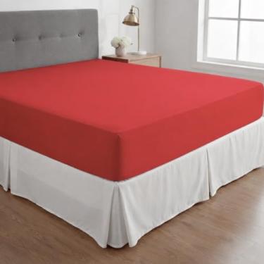 Imagem de Lençol Queen Avulso Com Elástico Liso Malha 100% Algodão Resistente Com Toque Macio Respirável Cozzilar (Vermelho)