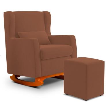 Imagem de Poltrona de Amamentação e Descanso Zoe com Base Balanço e Puff Veludo Terracota - Desk Design