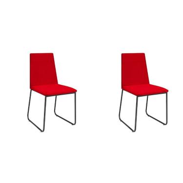 Imagem de Kit 2 Cadeiras De Jantar Cozinha Industrial Lexa Veludo Élpis Móveis Vermelho Preta