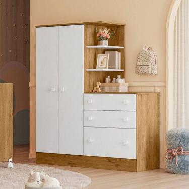 Imagem de Guarda-Roupa Infantil com Cômoda Doce Sonho 2 Portas 3 Gavetas Freijó/Branco - Qmovi