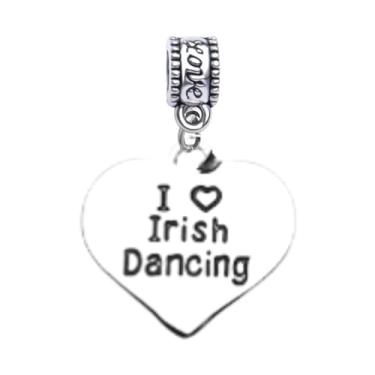 Imagem de I Love Irish Dancing Charm Bead – Pingente de coração para amantes de dança irlandesa e dançarinos – Compatível com Pandora, Chamilia, Troll e pulseiras europeias – Joias de presente de dança