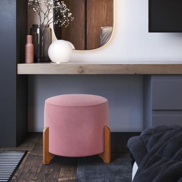 Imagem de Puff Banqueta Cancún Pés De Madeira Decorativo Veludo Império Rosa