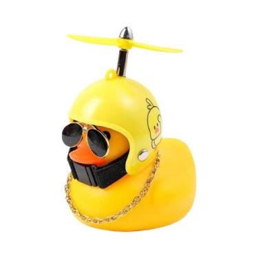 Imagem de Pato De Borracha Amarelo Para Moto E Carro Com Hélice, Capacete E Ócul