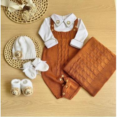 Imagem de Saída de Maternidade Menino Jardineira Tricot Leão Completa - Dinhos B