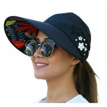 Imagem de Chapéu Viseira De Sol Aba Larga Praia Verão Anti-UV Dobrável - Modas F