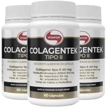 Imagem de Kit 3 Colagentek Vitafor Tipo II 60 cápsulas 790mg-Unissex