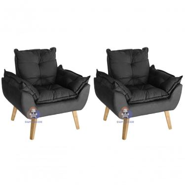 Imagem de Kit 02 Poltrona Opala Suede Preto