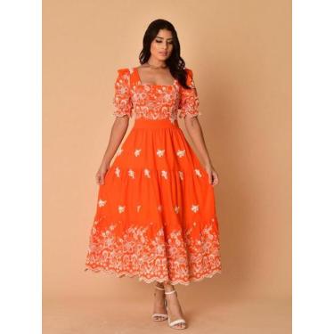 Imagem de Vestido longo luxo lese bordado algodão manga curto 3119 - NoBrand, La