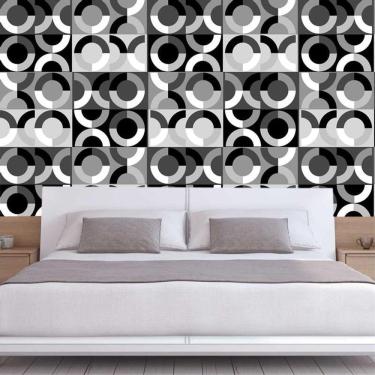 Imagem de Papel Parede Círculos Geométrico Preto Branco Cinza Adesivo