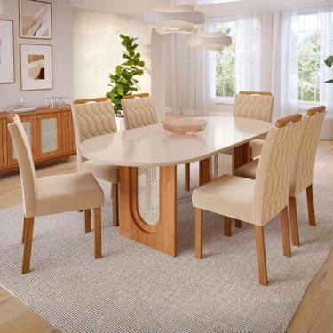 Imagem de Mesa de Jantar 6 Lugares Valentina Paola com Vidro Cinamomo/Off White/