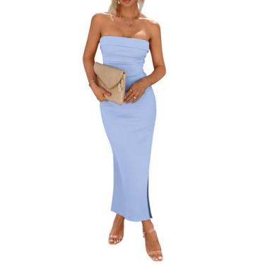 Imagem de Vestido PRETTYGARDEN Tubo Longo Justo sem alça Azul Claro XXL
