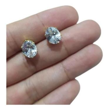 Imagem de Brinco Pedra Zirconia Oval Folheado A Ouro 18K Antialérgico - De Castr