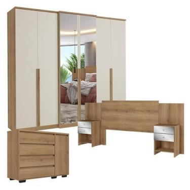 Imagem de Guarda Roupa Casal Valência 6 Portas Full Glass Capuccino Off White co