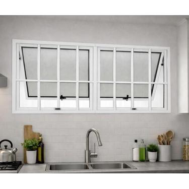 Imagem de Vitro Maxim Ar 2 Seções Com Grade Alumínio Branco 60x200 Linha 25 Brec