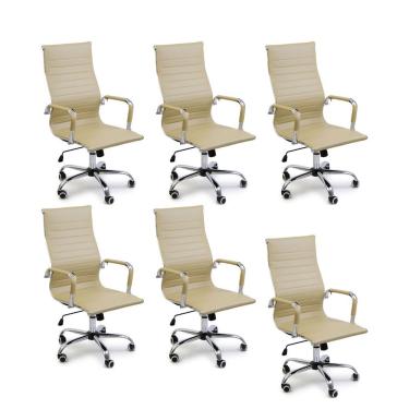 Imagem de Kit 6 Cadeiras De Escritório Esteirinha Giratória Ergonômica Alta Bege