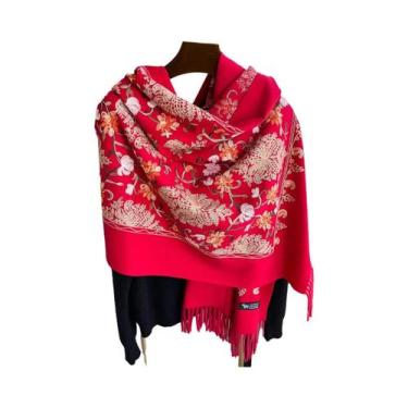 Imagem de Cachecol Feminino Quente De Caxemira, Pashmina Grossa Com Bordado, Mod