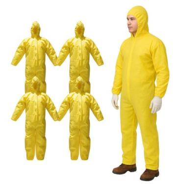Imagem de Kit 5 Macacão Proteção Química Amarelo Impermeável Com Capuz - Ympulse