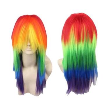 Imagem de Peruca De Cosplay De Cabelo Sintético Multicolorida Anime Rainbow Dash