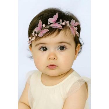 Imagem de Tiara Borboleta Rosa Jardim - Acessório Infantil Personalizável - Mimo