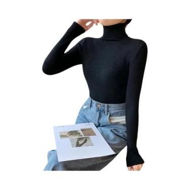 Imagem de Suéter Feminino De Inverno Térmico Listrado Com Gola Alta, Tricô De Ma