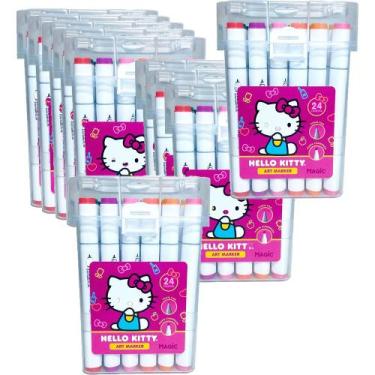 Imagem de Kit 10 Marcadores Hello Kitty 24 Cores Art Marker Ponta Dupl Com Estoj