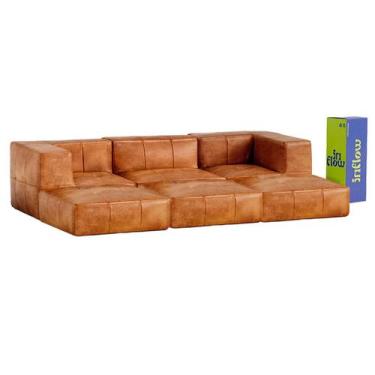 Imagem de Sofá Modular 3 Lugares 2 Braços Com 3 Chaises Inflow Poli Couro Marrom