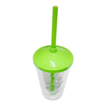 Imagem de 10 Copos Twister Com Tampa e Canudo Cristal Colorido 400ml - M&Ca Plás