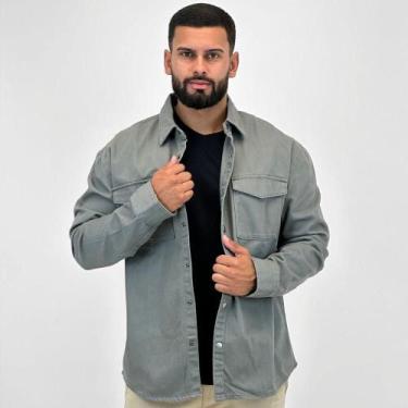 Imagem de Camisa Hering em Sarja Manga Longa Masculina, P, Cinza