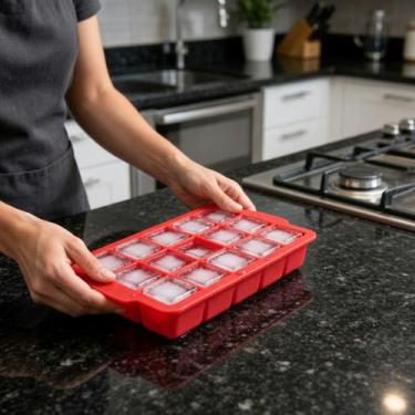 Imagem de Forma de Gelo em Silicone e Aço Inox com 15 Cubos Grandes - Genérica