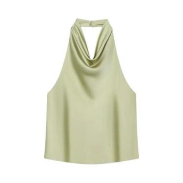 Imagem de Camisola Feminina De Cetim Com Decote Halter E Costas Nuas, Top De Ver